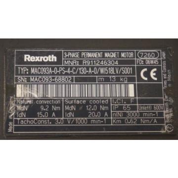 Origin REXROTH MAC093A-0-PS-4-C/130-A-0/WI518LV/S001 SERVO MOTOR R911246304