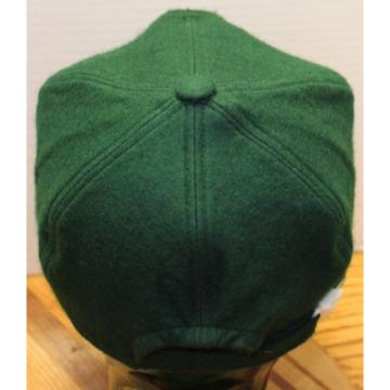 VINTAGE KOMATSU &#034;SHAPING THE WORLD OF TOMORROW&#034; GREEN WOOL HAT ZIP STRAP ADJUST