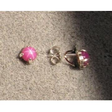 VINTAGE LINDE LINDY PETITE 5MM PINK STAR RUBY CREATED SAPPHIRE STUD EARRINGS SS