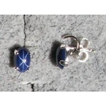 LINDE LINDY CORNFLR BLUE STAR SAPPHIRE CREATED 925 STERLING SILVER STUD EARRINGS