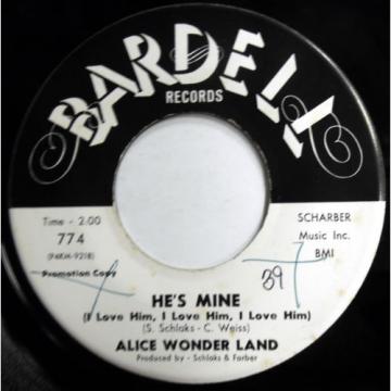 ALICE WONDER LAND 45 He&#039;s Mine / Cha Linde PROMO Girl Group TEEN w4948