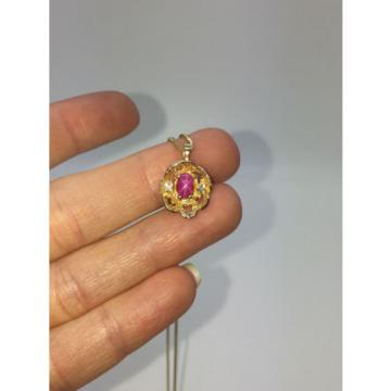 Solid 14k Yellow Gold Pink Ruby Lindi Linde Lindy Star Diamond Pendant Necklace