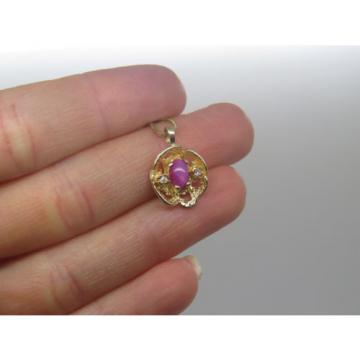 Solid 14k Yellow Gold Pink Ruby Lindi Linde Lindy Star Diamond Pendant Necklace