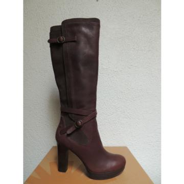 UGG TALL LINDE BROWN LEATHER HARNESS HIGH HEEL BOOTS, US 8.5/ EUR 39.5  ~ NEW