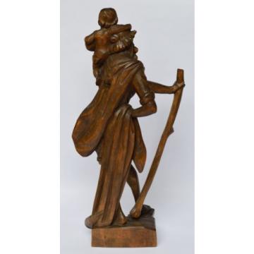 Skulptur Figur Holz Linde handgeschnitzt Heiliger Christophorus 1950/ 60 H 52 cm