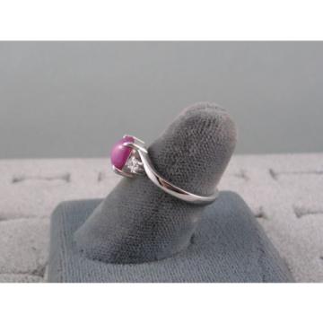 VINTAGE LINDE LINDY PINK STAR RUBY CREATED SAPPHIRE RING RHODIUM PLATE .925 S/S