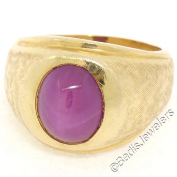 Men&#039;s Large Heavy Florentine Finished 14K Yellow Gold Bezel Linde Star Ruby Ring