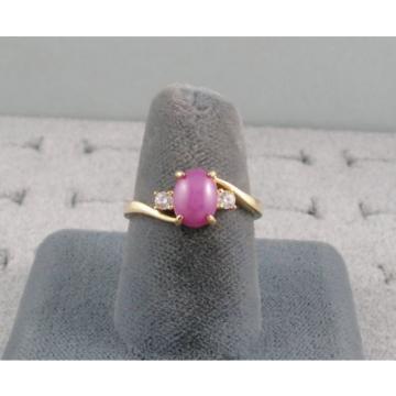 VINTAGE LINDE LINDY PINK STAR RUBY CREATED SAPPHIRE RING YEL GOLD PLATE .925 S/S