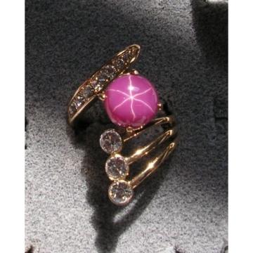 LINDE LINDY PINK STAR SAPPHIRE CREATED RUBY 2ND YELLOW GOLD ION PLT BRASS RING