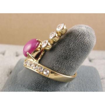 LINDE LINDY PINK STAR SAPPHIRE CREATED RUBY 2ND YELLOW GOLD ION PLT BRASS RING