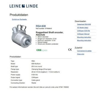 Leine &amp; Linde RSA 608 Part number 577838-01 CAN OPEN In Dubai/UAE RSA 6O8 RSA6-8