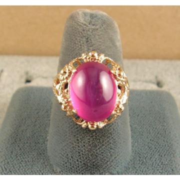 PMP LINDE LINDY TRANS HOT PINK STAR SAPPHIRE CREATED SOLID 10K YELLOW GOLD RING