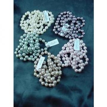 5 Strand Linde Der 34&#034; Faux Pearls Lot Lustrous Knotted Pink Cream Green #1595