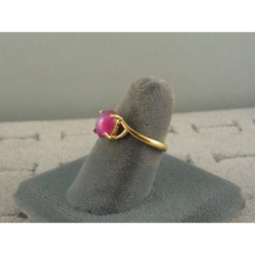 VINTAGE LINDE LINDY HOT FUCHSIA STAR SAPPHIRE CREATED RING SOLID 14K YELLOW GOLD