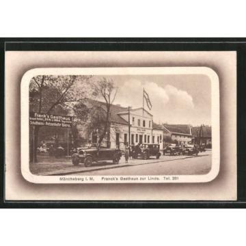 tolle AK Müncheberg, Autos vor Franck´s Gasthaus zur Linde 1930