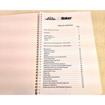 Linde-Baker Pallet Truck Operating Instructions Manual, BW60 BW80 BWR40 etc(4230