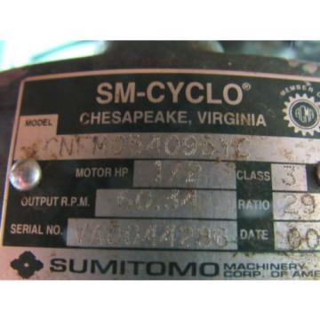 Sumitomo SM-Cyclo CNFM054095YC 1/2HP Gear Motor 29:1 Ratio 208-230/460V 3Ph