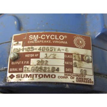 Sumitomo SM-Cyclo CNHM05-4085YA-6 1/2HP Gear Motor 6:1 Ratio 208-230/460V 3Ph