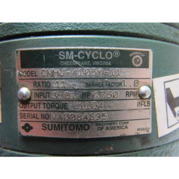 Sumitomo SM-Cyclo CNHJ-4105Y-11 Inline Gear Reducer 11:1 Ratio 301 Hp