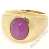 Men&#039;s Large Heavy Florentine Finished 14K Yellow Gold Bezel Linde Star Ruby Ring