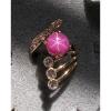 LINDE LINDY PINK STAR SAPPHIRE CREATED RUBY 2ND YELLOW GOLD ION PLT BRASS RING