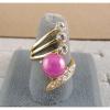 LINDE LINDY PINK STAR SAPPHIRE CREATED RUBY 2ND YELLOW GOLD ION PLT BRASS RING