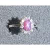 VINTAGE LINDE LINDY DUSKY ROSE STAR SAPPHIRE CREATED HALO RING RD PLT .925 SS