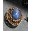 LINDE LINDY CF BLUE STAR SAPPHIRE CREATED 2ND YELLOW GOLD ION PLT STAINLESS RING