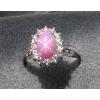 VINTAGE SIGNED LINDE LINDY AZALEA PINK STAR SAPPHIRE CREATED HALO RING RD PL S/S