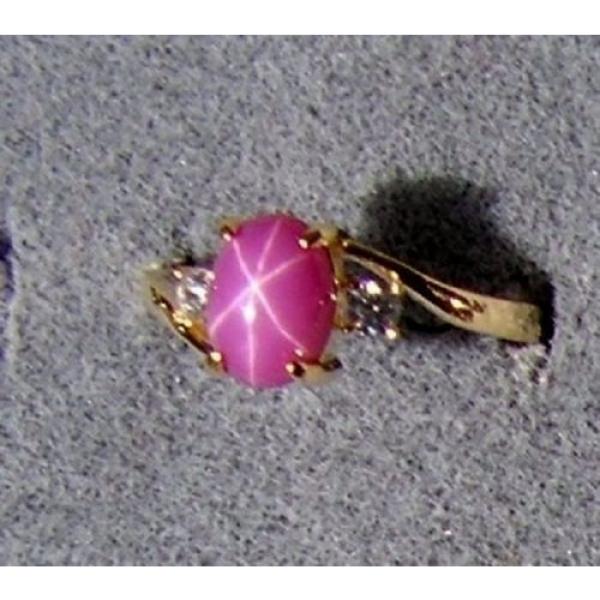 VINTAGE LINDE LINDY PINK STAR RUBY CREATED SAPPHIRE RING YEL GOLD PLATE .925 S/S #1 image