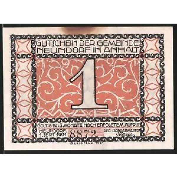 Notgeld Neundorf in Anhalt 1921, 1 Mark, Kinder tanzen an Linde #1 image