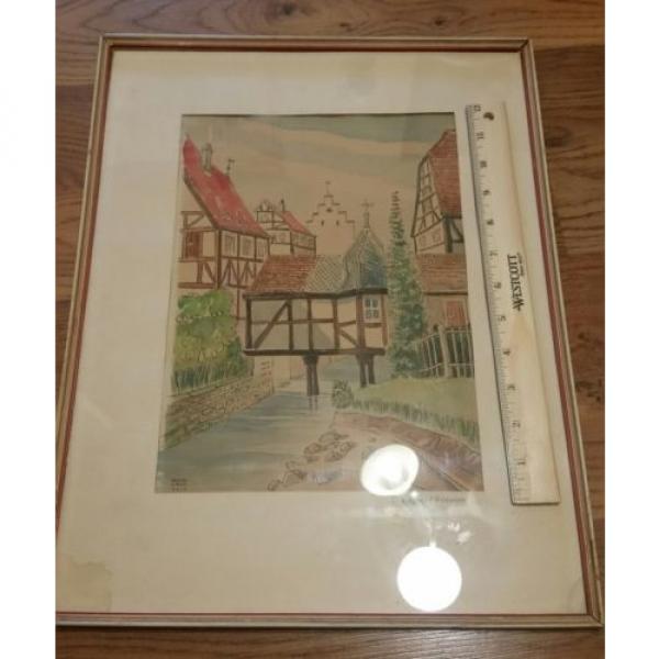 Original German Artist ERWIN LINDE 1959 Watercolor art in original frame. #8 image