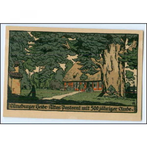 N4110/ Steinzeichnung Lüneburger Heide Pastorat + 500 jähr. Linde Baum Litho AK #1 image