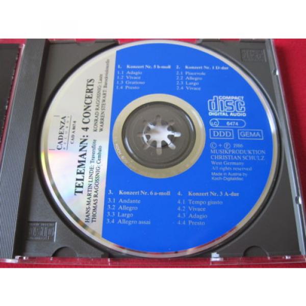 TELEMANN 4 CONCERTS - LINDE/RAGOSSNIG/STEWART - CADENZA (CD 1986 W GERMANY) RARE #2 image