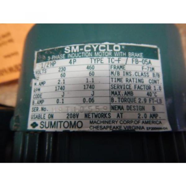 Origin Sumitomo CNHM-05-4105-YB-B Gear Reducer amp; Motor 1/2 HP 59:1 Ratio 230/460 V #2 image